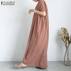 ZANZEA Female Elegant Kaftan Chic Vestidos Short Sleeve Oversize VNeck Shirt Leisure Sundress Maxi Dress Solid Summer Robe Femme