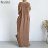 ZANZEA Female Elegant Kaftan Chic Vestidos Short Sleeve Oversize VNeck Shirt Leisure Sundress Maxi Dress Solid Summer Robe Femme