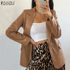 ZANZEA Stylish Women Autumn Solid Blazer Long Sleeve OL PU Leather Jackets Casual Thin Outerwear Oversize Work Coats