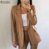 ZANZEA Stylish Women PU Leather Jackets Autumn Solid Blazer Long Sleeve OL Work Coats Casual Thin Outerwear Oversize