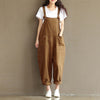 Vintage Women Strappy Solid Rompers Pockets Cotton Linen Jumpsuits Dungarees Sleeveless Loose Bib Overalls Plus Size