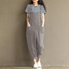 Vintage Women Strappy Solid Rompers Pockets Cotton Linen Jumpsuits Dungarees Sleeveless Loose Bib Overalls Plus Size
