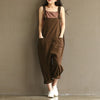 Vintage Women Strappy Solid Rompers Pockets Cotton Linen Jumpsuits Dungarees Sleeveless Loose Bib Overalls Plus Size