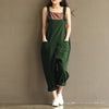 Vintage Women Strappy Solid Rompers Pockets Cotton Linen Jumpsuits Dungarees Sleeveless Loose Bib Overalls Plus Size