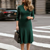 ZANZEA Women Autumn V Neck 3/4 Sleeve Office Work Sundress Casual Solid High Waist Midi Vestidos Robe Femme Elegant Party Dress