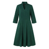 ZANZEA Women Autumn V Neck 3/4 Sleeve Office Work Sundress Casual Solid High Waist Midi Vestidos Robe Femme Elegant Party Dress