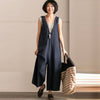 Women Jumpsuits Wide Leg Bib Overalls Summer Sleeveless Long Dungarees Pockets Cotton Linen Loose Solid Rompers Trousers