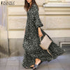 ZANZEA Women Spring Puff Sleeve Maxi Long Sundress Sexy Leopard Printed Party Dress V Neck High Waist Holiday Vestidos 7