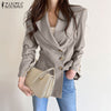 ZANZEA Women's Solid Blazer 2022 Autumn Lapel Coat Office Lady Single-Breasted Cardigan Casual Jackets Female OL Outwear