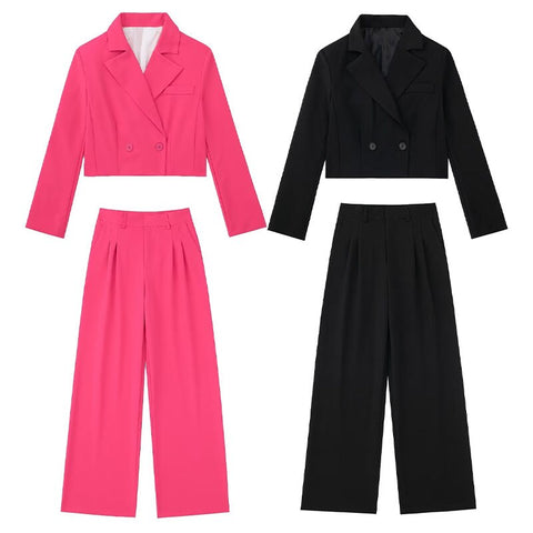 ZATRHMBM 2023 Chic Double Breasted Women Blazer Vintage Long Sleeve Jacket Coat Short Ladies Outerwear Stylish Tops