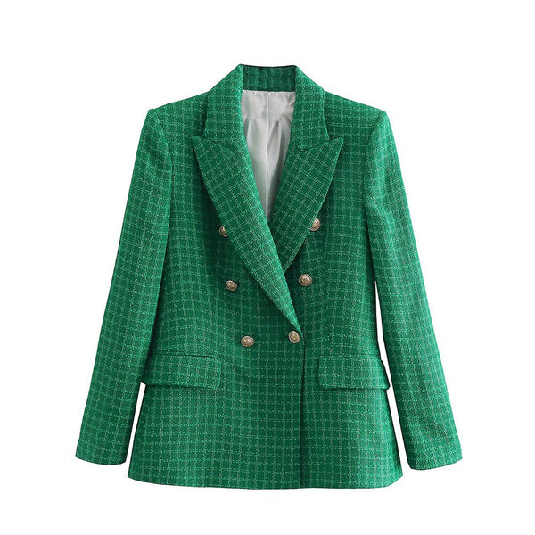 ZATRHMBM 2023 women's spring and summer retro double-row textured blazer Women's jacket