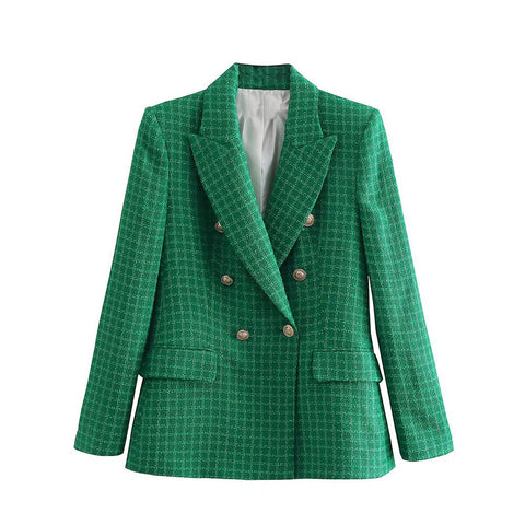 ZATRHMBM 2023 women's spring and summer retro double-row textured blazer Women's jacket