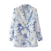 ZATRHMBM Chic Print Double Breasted Blazer Vintage Long Sleeve Suit Jacket Office Casual Ladies Outerwear Stylish Tops