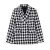 ZATRHMBM Women houndstooth Double Breasted Blazer Vintage Long Sleeve Jacket Coat Casual Ladies Outerwear Stylish Tops