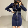ZAWFL Autumn Winter Women Knitted Dress 2022 Korean Long Sleeve O-Neck Bandage Sweater Clothing Elegant Ladies Dresses