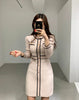 ZAWFL Autumn Winter Women Knitted Dress 2022 Korean Long Sleeve O-Neck Bandage Sweater Clothing Elegant Ladies Dresses