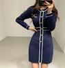 ZAWFL Autumn Winter Women Knitted Dress 2022 Korean Long Sleeve O-Neck Bandage Sweater Clothing Elegant Ladies Dresses
