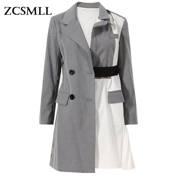 ZCSMLL  Women Gray Pleated Irregular Big Size Blazer Lapel Long Sleeve Loose Fit Jacket Spring Autumn 2023 TH929