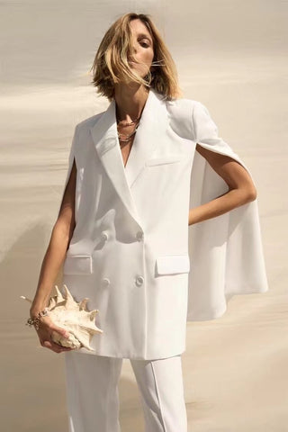 ZCSMLL Women White Blazer Notched Split Long Sleeves Double Breasted Loose Coats Female Clothing 2023 Summer 2R2197