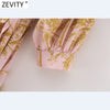 ZEVITY 2022 Women Tropical Leaves Print Elastic Waist Midi Shirt Dress Ladies Three Quarter Sleeve A Line Vestido DS8630