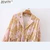 ZEVITY 2022 Women Tropical Leaves Print Elastic Waist Midi Shirt Dress Ladies Three Quarter Sleeve A Line Vestido DS8630