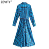 ZEVITY 2022 Women Vintage Irregular Geometric Print Bow Sashes Kimono Midi Dress Female Chic Long Sleeve Pleated Vestidos DS9083