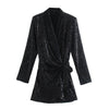 ZEVITY Women Elegant Patcdhwork Lace Up Sequined Slim Mini Dress Office Lady Chic Long Sleeve Kimono Party Vestidos DS9209