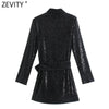 ZEVITY Women Elegant Patcdhwork Lace Up Sequined Slim Mini Dress Office Lady Chic Long Sleeve Kimono Party Vestidos DS9209