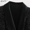 ZEVITY Women Elegant Patcdhwork Lace Up Sequined Slim Mini Dress Office Lady Chic Long Sleeve Kimono Party Vestidos DS9209