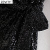 ZEVITY Women Elegant Patcdhwork Lace Up Sequined Slim Mini Dress Office Lady Chic Long Sleeve Kimono Party Vestidos DS9209