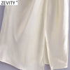 ZEVITY Women Pleats Design Split Satin Midi Dress Female Chic Three Quarter Sleeve Leisure Wear Vestidos DS9065
