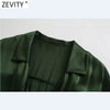 ZEVITY Women Cross V Neck Hem Pleats Solid A Line Satin Dress Office Lady Chic Long Sleeve Side Zipper Slim Mini Vestidos DS8956
