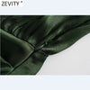 ZEVITY Women Cross V Neck Hem Pleats Solid A Line Satin Dress Office Lady Chic Long Sleeve Side Zipper Slim Mini Vestidos DS8956