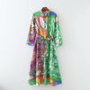 ZEVITY Women Cloth Patchwork Irregular Print Sashes Midi Shirt Dress Ladies Single Breasted A Line Kimono Vestido DS8791