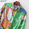 ZEVITY Women Cloth Patchwork Irregular Print Sashes Midi Shirt Dress Ladies Single Breasted A Line Kimono Vestido DS8791
