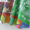 ZEVITY Women Cloth Patchwork Irregular Print Sashes Midi Shirt Dress Ladies Single Breasted A Line Kimono Vestido DS8791