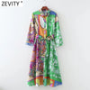 ZEVITY Women Cloth Patchwork Irregular Print Sashes Midi Shirt Dress Ladies Single Breasted A Line Kimono Vestido DS8791