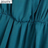 ZEVITY Women Cross V Neck Solid Satin Casual Slim Midi Dress Ladies Chic Elastic Waist Kimono Vestidos De Mujer DS9008