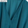 ZEVITY Women Cross V Neck Solid Satin Casual Slim Midi Dress Ladies Chic Elastic Waist Kimono Vestidos De Mujer DS9008