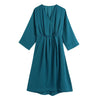 ZEVITY Women Cross V Neck Solid Satin Casual Slim Midi Dress Ladies Chic Elastic Waist Kimono Vestidos De Mujer DS9008