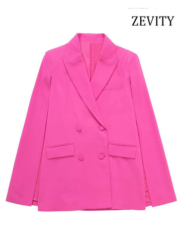 ZEVITY Women Double Breasted Cut-out Cape Blazer Coat Vintage Long Sleeve Pockets Female Outerwear Chic Veste Femme
