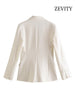 ZEVITY Women Fitted Double Breasted Blazer Coat Vintage Long Sleeve Flap Pockets Female Outerwear Chic Veste Femme