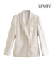 ZEVITY Women Fitted Double Breasted Blazer Coat Vintage Long Sleeve Flap Pockets Female Outerwear Chic Veste Femme