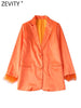 ZEVITY Women Notched Collar Feathers Design Long Sleeve Blazer Coat Office Lady Soft Touch Chic Suits Veste Femme CT1214
