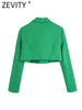 ZEVITY Women Notched Collar Long Sleeve Short Green Blazer Coat Office Lady Chic One Button Suits Veste Femme CT1406