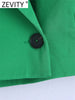 ZEVITY Women Notched Collar Long Sleeve Short Green Blazer Coat Office Lady Chic One Button Suits Veste Femme CT1406