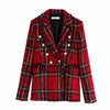 ZHENBAILI Autumn Women Red Suits Plaid Skirt Set Double-Breasted Tweed Plaid Ladies Jacket Slim And Elegant Bust Two Piece