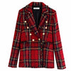 ZHENBAILI Autumn Women Red Suits Plaid Skirt Set Double-Breasted Tweed Plaid Ladies Jacket Slim And Elegant Bust Two Piece
