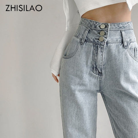 ZHISILAO 2022 High Waist Straight Women Jeans Vintage Hip-hop Plus Size Denim Pants Lightblue Wide Leg Jeans Chic 2022