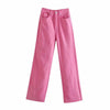 ZHISILAO Rose Red Straight Wide Leg Jeans Women Plus Size Vintage Baggy Boyfriend High Waist Denim Pants Jeans Chic